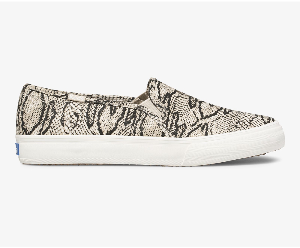 Keds Slip Ons Damen Weiß/Schwarz - Double Decker Animal - TBK-208673